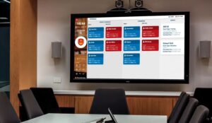 Public safety dashboard displayed on a screen in a fire department conference room information overload